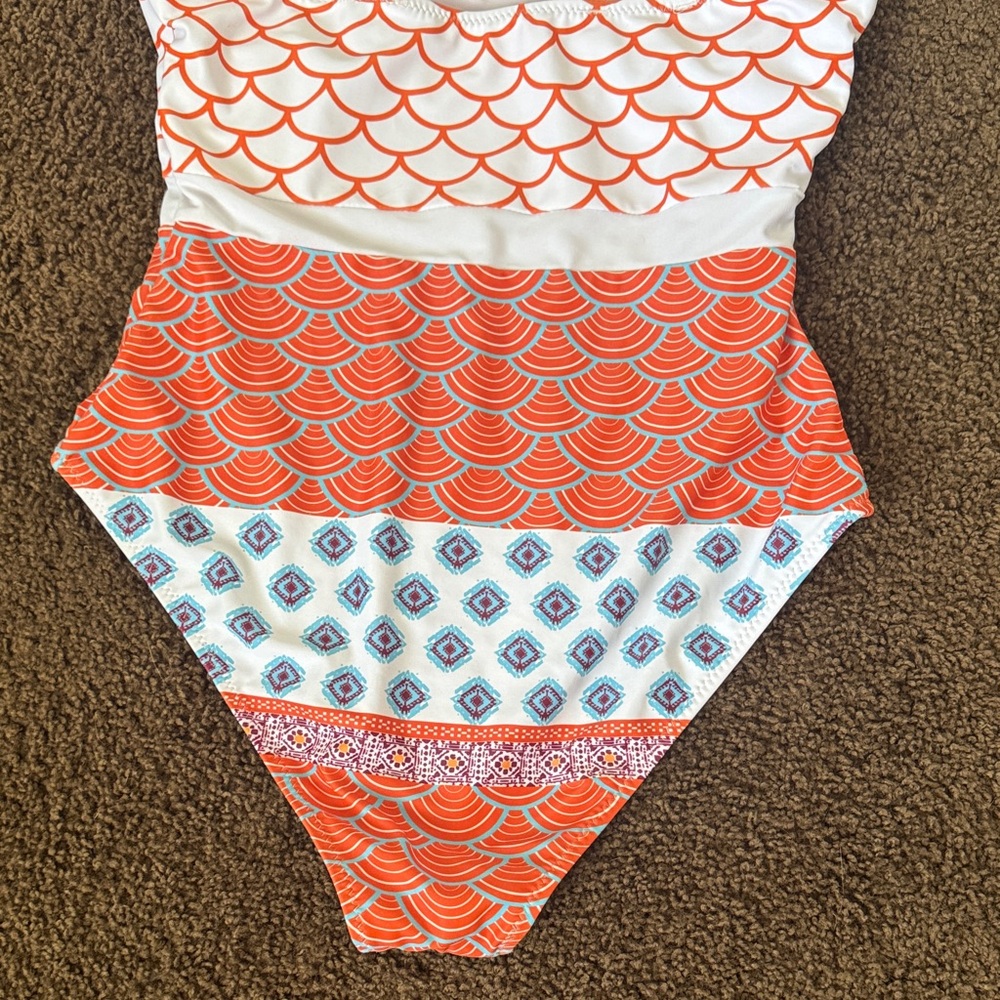 Cupshe White & Orange Patterned One-Piece Swimsuit - Picture 4 of 5